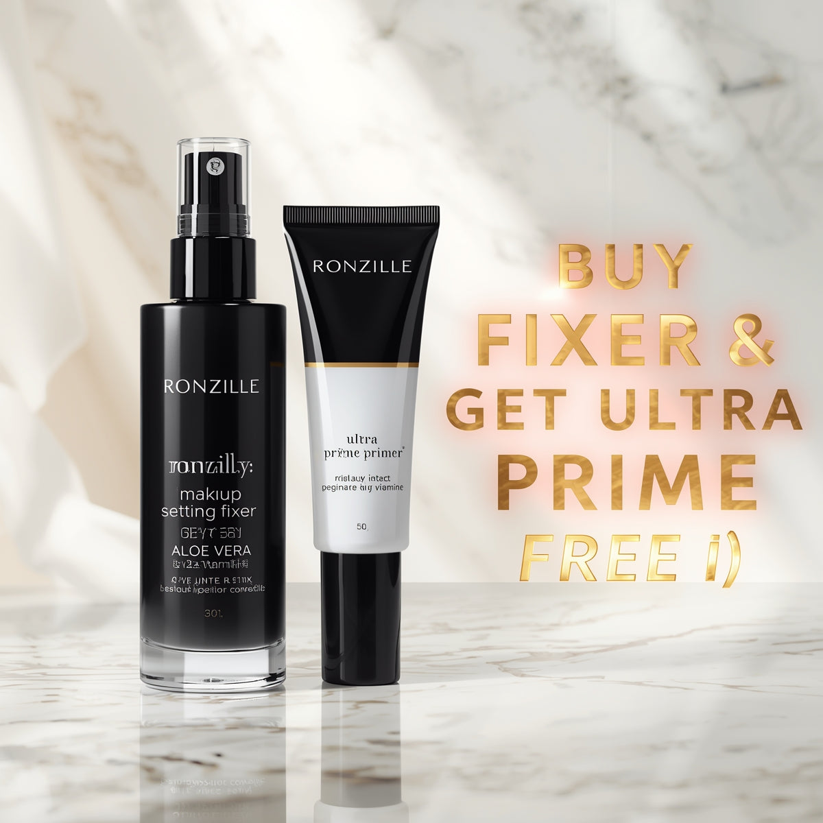 💄✨ RONZILLE Makeup Fixer 60ml 🌿 with Natural Aloe Vera & Vitamin E 💧 + FREE Ultra Prime Primer 80ml 🎁 | Smudge-Proof ✨ Long-Lasting Glow 🌸