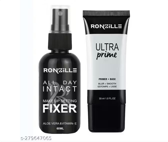 💄✨ RONZILLE Makeup Fixer 60ml 🌿 with Natural Aloe Vera & Vitamin E 💧 + FREE Ultra Prime Primer 80ml 🎁 | Smudge-Proof ✨ Long-Lasting Glow 🌸